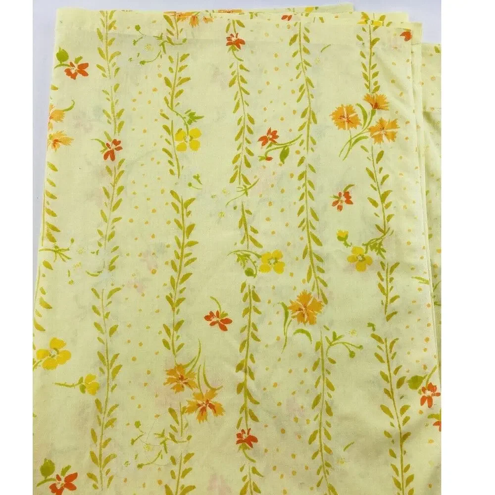 Pequot 70s Yellow Flower Power Twin Flat Sheet Muslin Dacron Wildflowers Orange